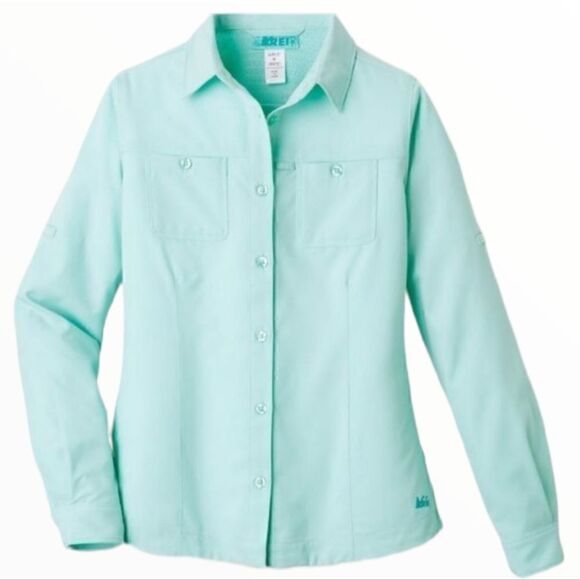 LN REI GIRLS MINT BUTTON UP LONG SLEEVE SHIRT SZ. XXS (4-5) - Picture 1 of 6